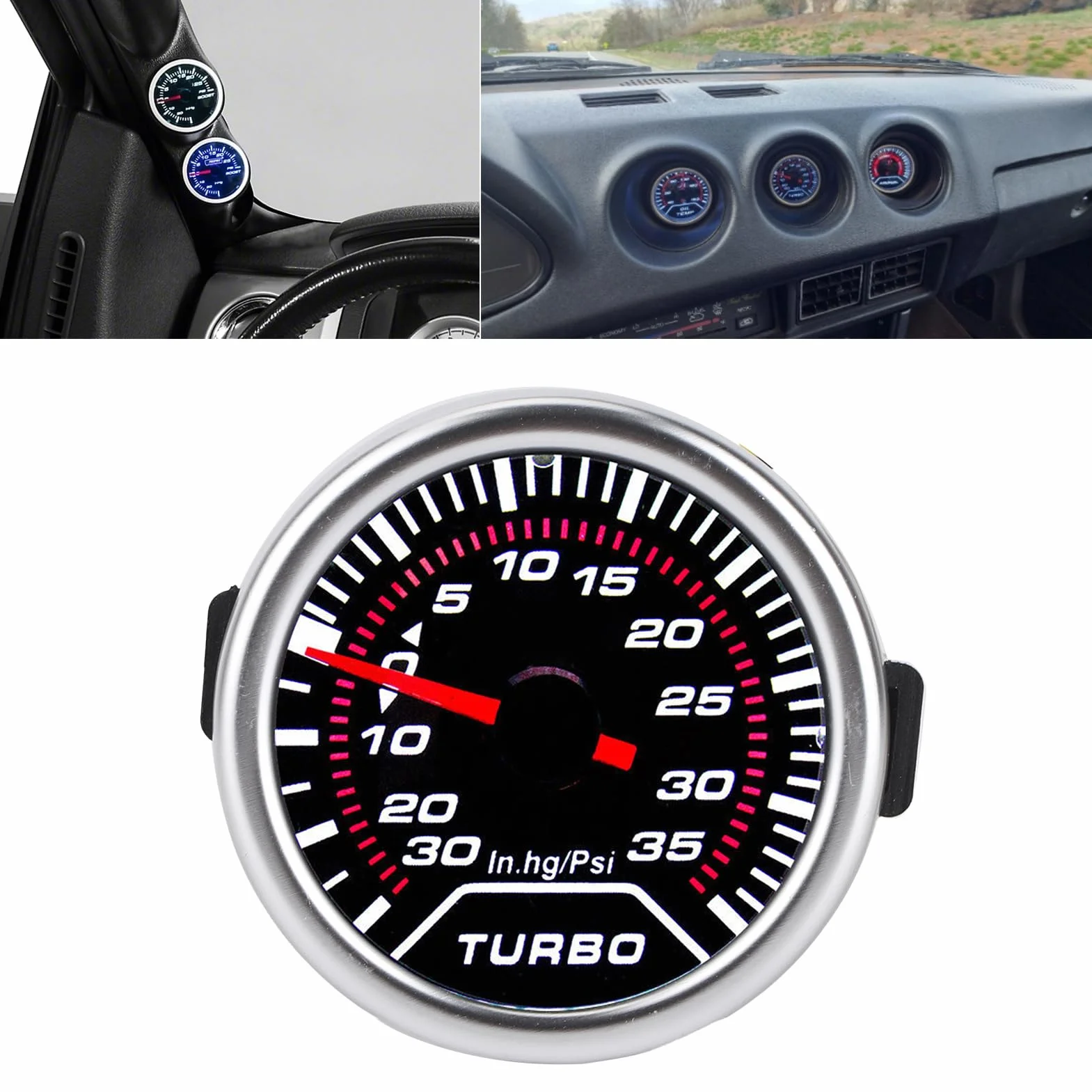 Bediffer Profesjonalny Manometr Turbo Boost 35PSI z przydymioną soczewką, Wskaźnik Turbo Boost 52 Mm do Tuningu Samochodów, Uniwersalny Miernik Ciśnienia do Pojazdów Wyczynowych