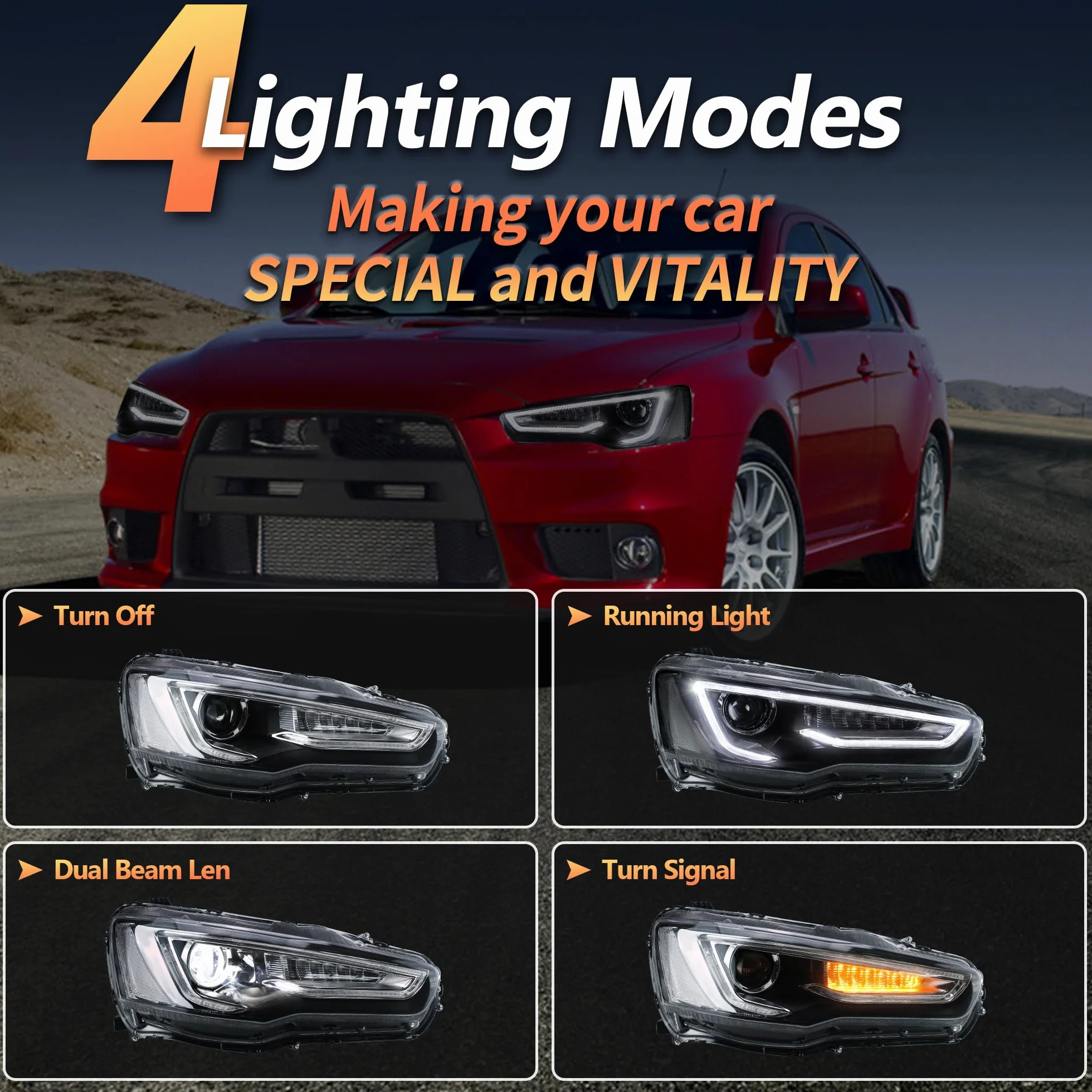 VLAND Reflektory LED DRL EVO X 2008-2018 przednie światła zestaw Angel Eyes