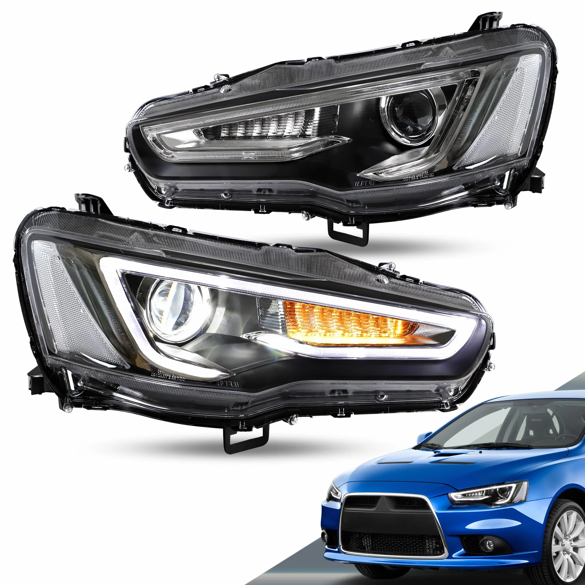 VLAND Reflektory LED DRL EVO X 2008-2018 przednie światła zestaw Angel Eyes