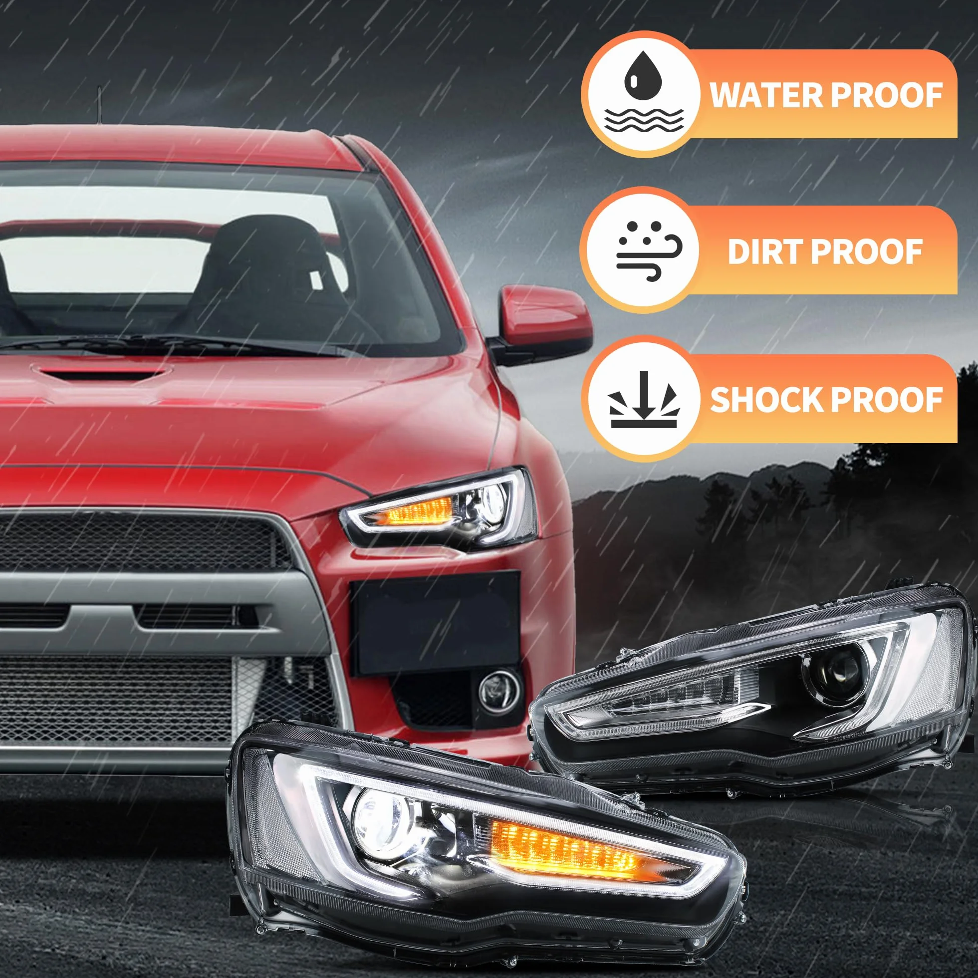 VLAND Reflektory LED DRL EVO X 2008-2018 przednie światła zestaw Angel Eyes