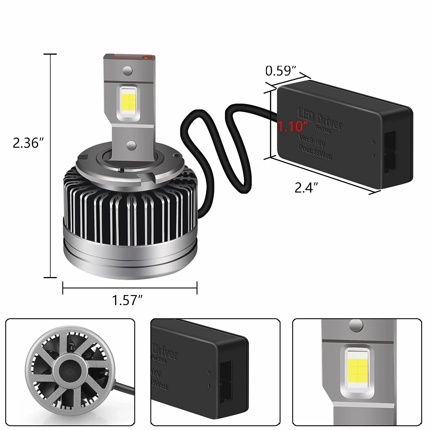 WinPower D5S Reflektory LED Białe 6000K Samochodowe Hi/Lo Upgrade Bezpośrednia Wymiana HID, 2 Części