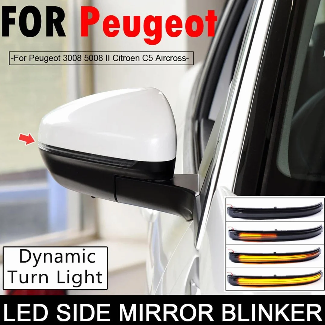Compatible for Peugeot 3008 5008 Dynamic LED Flashing Side Rearview Mirror Indicator Lights