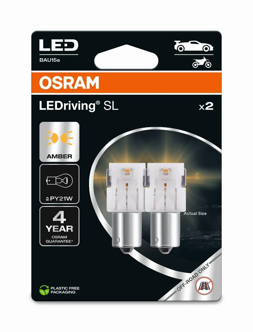 OSRAM LEDriving SL, PY21W, bursztynowy, podwójny blister (2 lampy), LED Retrofit, tylko do użytku terenowego