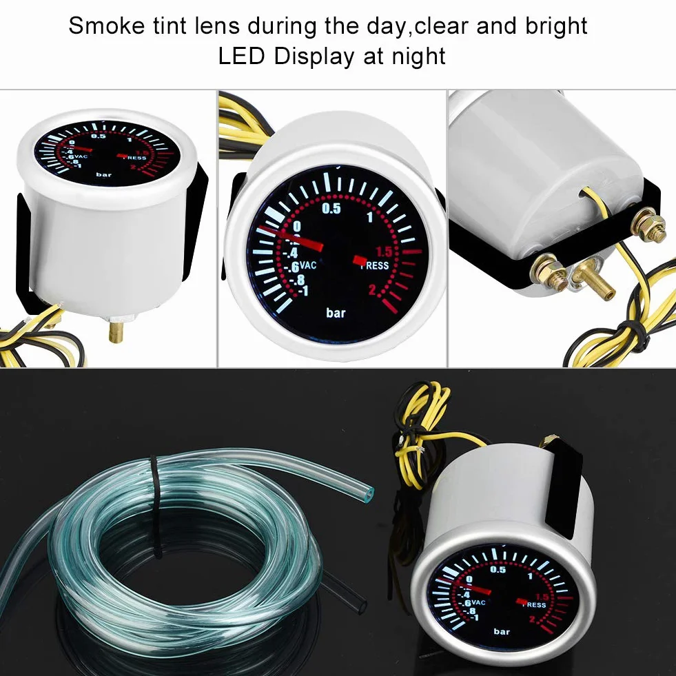 Qiilu 2" samochodowy Turbo Boost Gauge, uniwersalny 12 V LED cyfrowy miernik turboost PSI