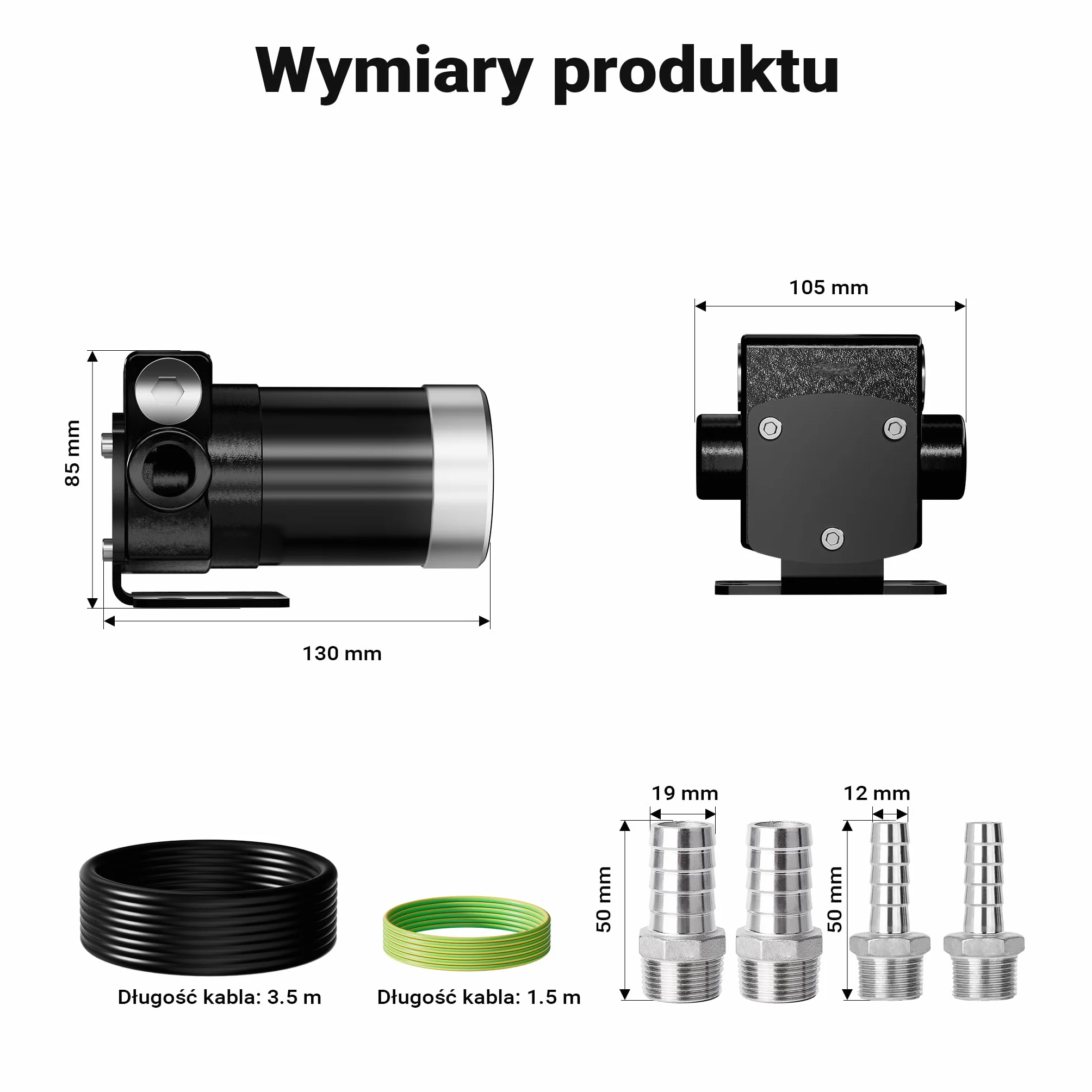 Wiltec Pompa do paliwa 12V DC 75W 14 l/min samozasysająca do oleju napędowego i benzyny 4200 obr/min