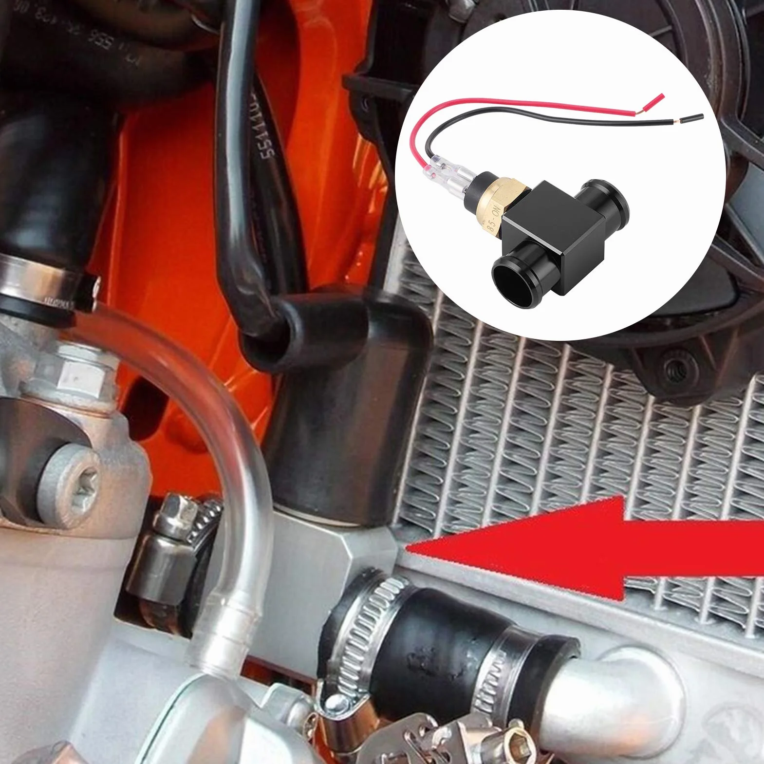 Przełącznik temperatury, termostat ze stopu aluminium przełącznik temperatury wody chłodnica wentylator płynu chłodzącego czujnik temperatury samochodowe czujniki płynu chłodzącego (czarny)