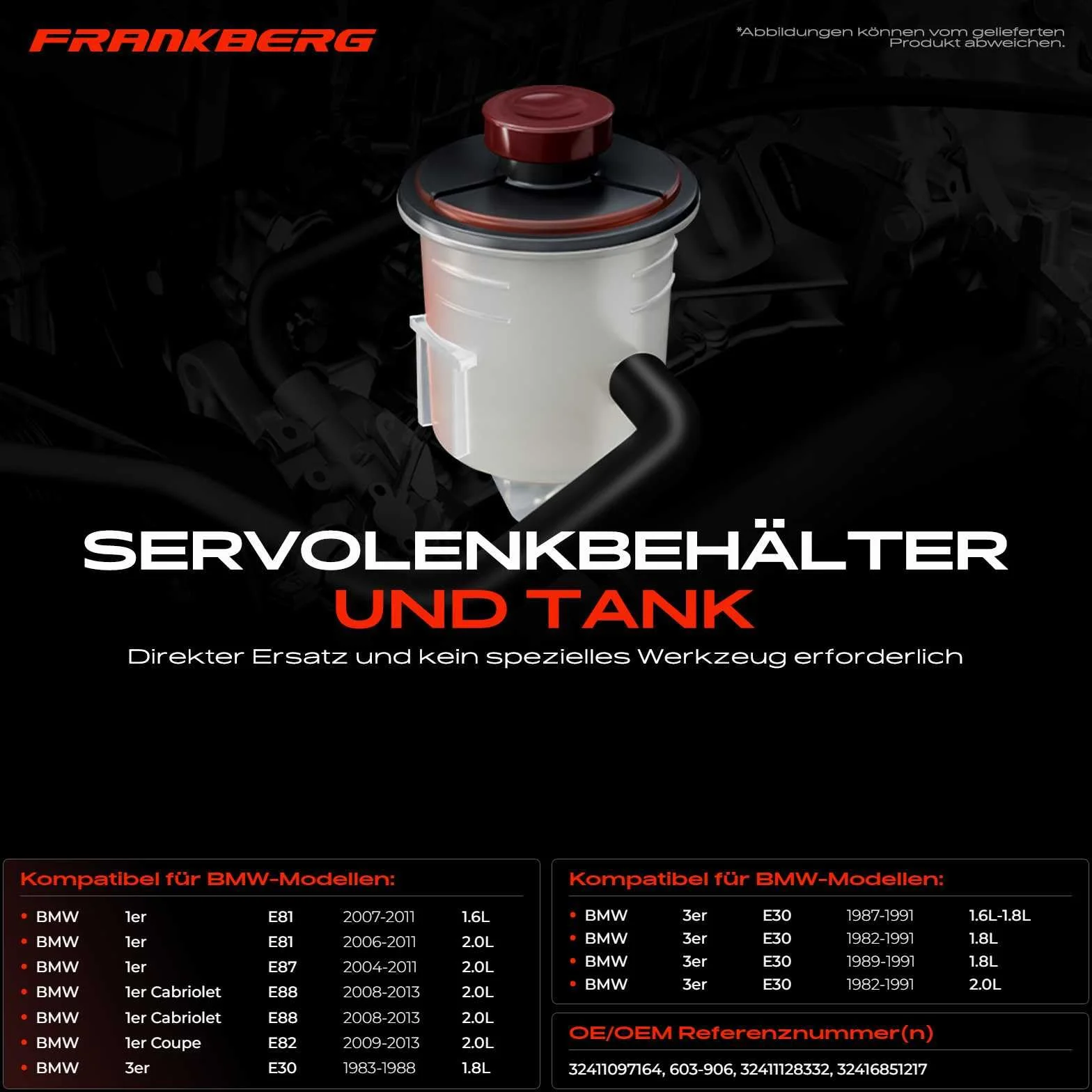 Frankberg Zbiornik wyrównawczy Hydrauliczny wspomaganie układu kierowniczego kompatybilny z 1 3 5 6 7 Z1 Z3 Z8 M-i-n-i 1981-2013 32411097164