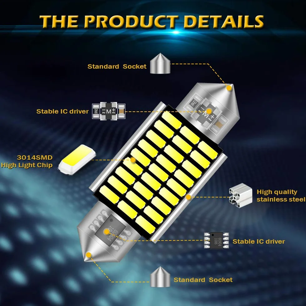 KATUR 36 mm Festoon C5W żarówki LED, 6000 K, białe światło, super jasne chipsety, Canbus, bez błędów, do 6418, 6461, 6486X, 6411, 6418, 6451, wewnętrzne oświetlenie tablicy rejestracyjnej (10 szt.,