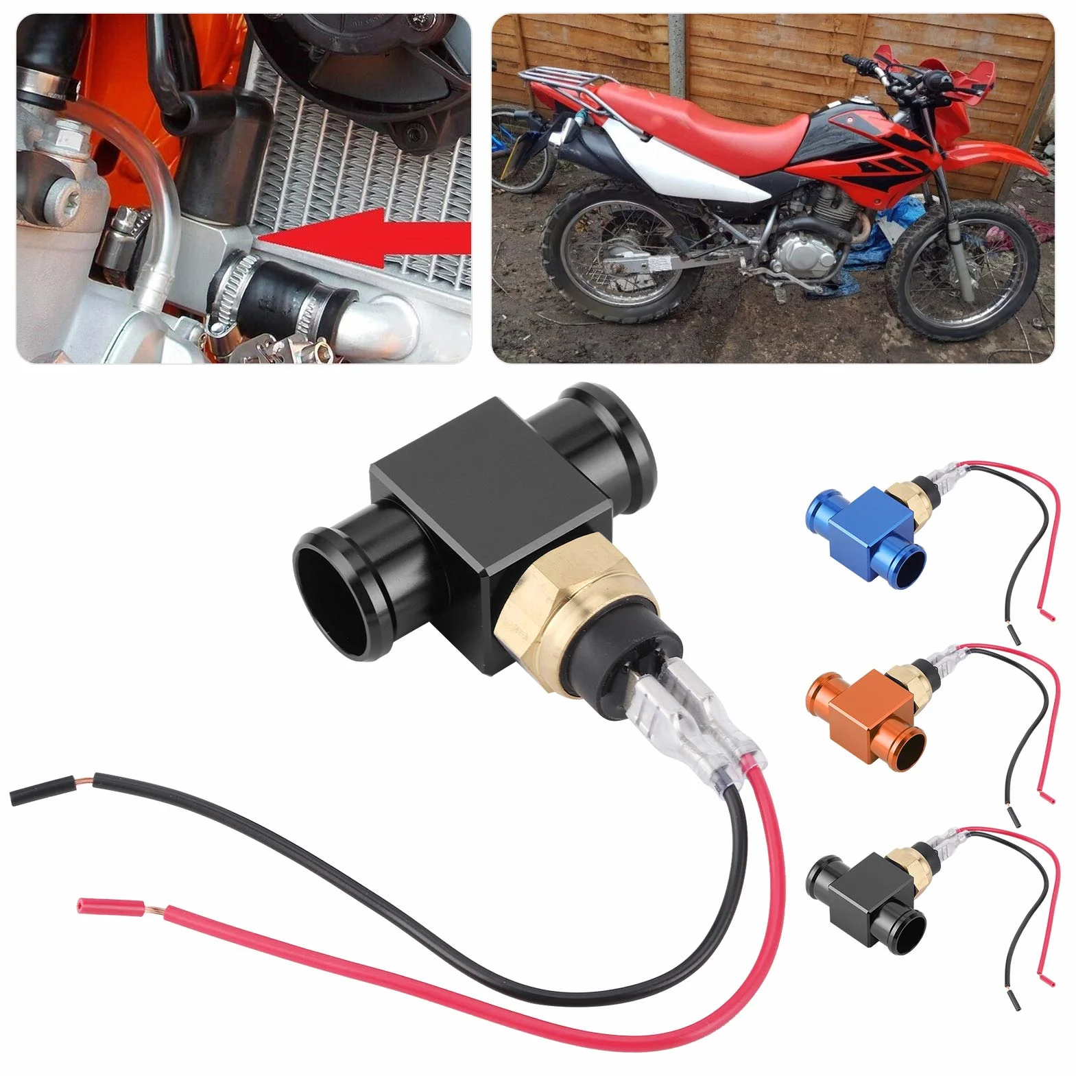 Przełącznik temperatury, termostat ze stopu aluminium przełącznik temperatury wody chłodnica wentylator płynu chłodzącego czujnik temperatury samochodowe czujniki płynu chłodzącego (czarny)