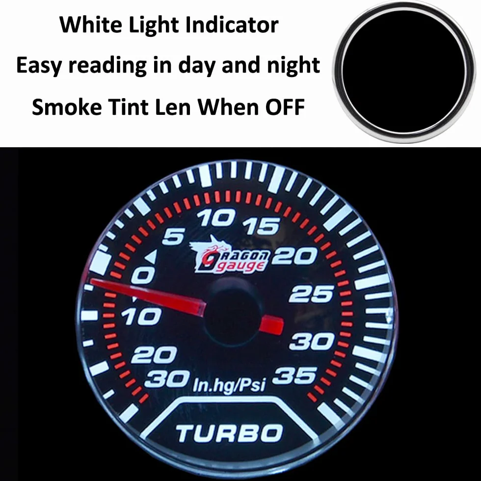 ETOPARS Uniwersalny Miernik Turbo Boost 2 Cal 52mm PSI Wskaźnik Biały