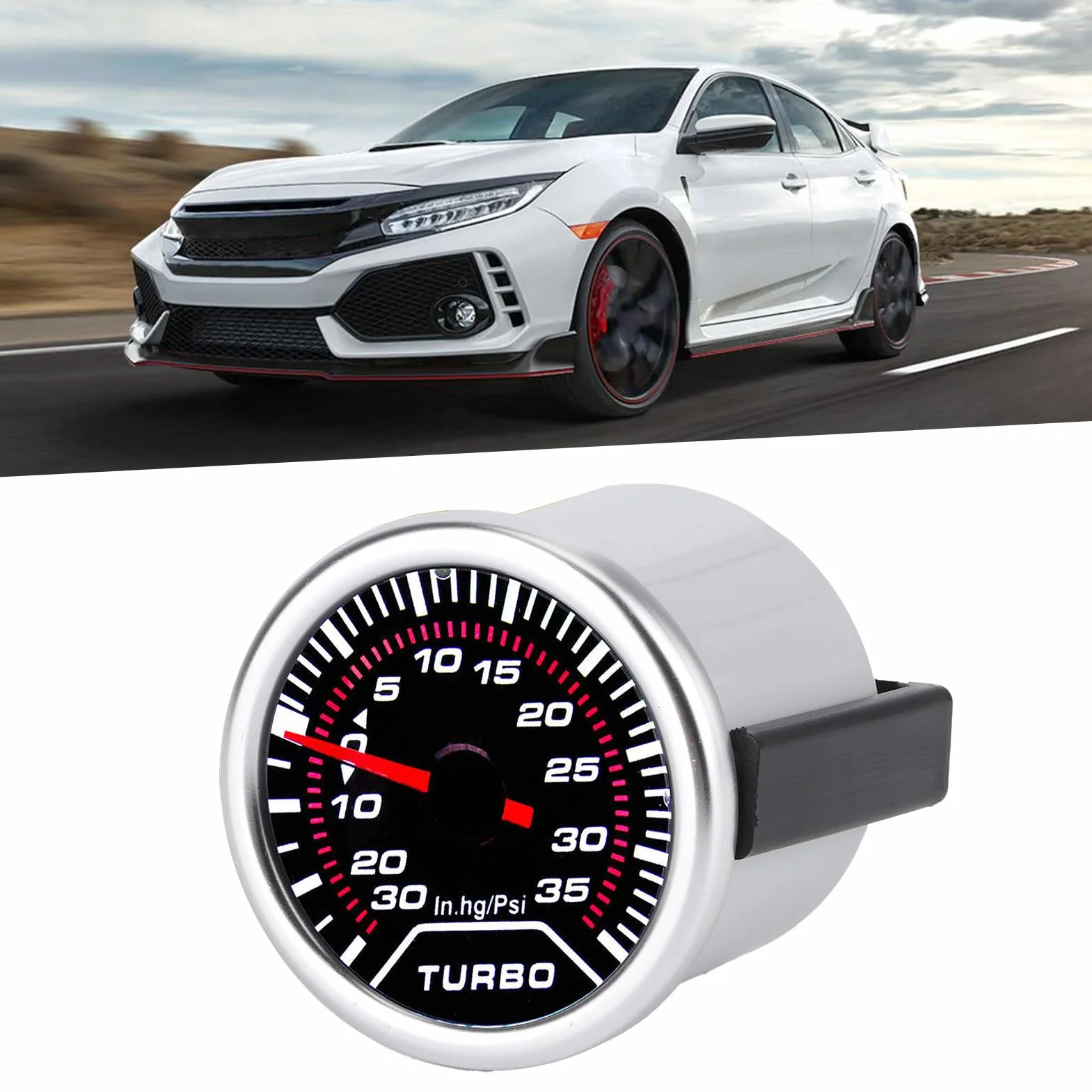Bediffer Profesjonalny Manometr Turbo Boost 35PSI z przydymioną soczewką, Wskaźnik Turbo Boost 52 Mm do Tuningu Samochodów, Uniwersalny Miernik Ciśnienia do Pojazdów Wyczynowych