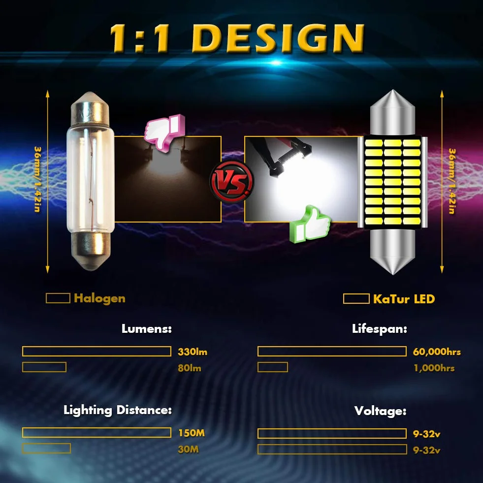 KATUR 36 mm Festoon C5W żarówki LED, 6000 K, białe światło, super jasne chipsety, Canbus, bez błędów, do 6418, 6461, 6486X, 6411, 6418, 6451, wewnętrzne oświetlenie tablicy rejestracyjnej (10 szt.,