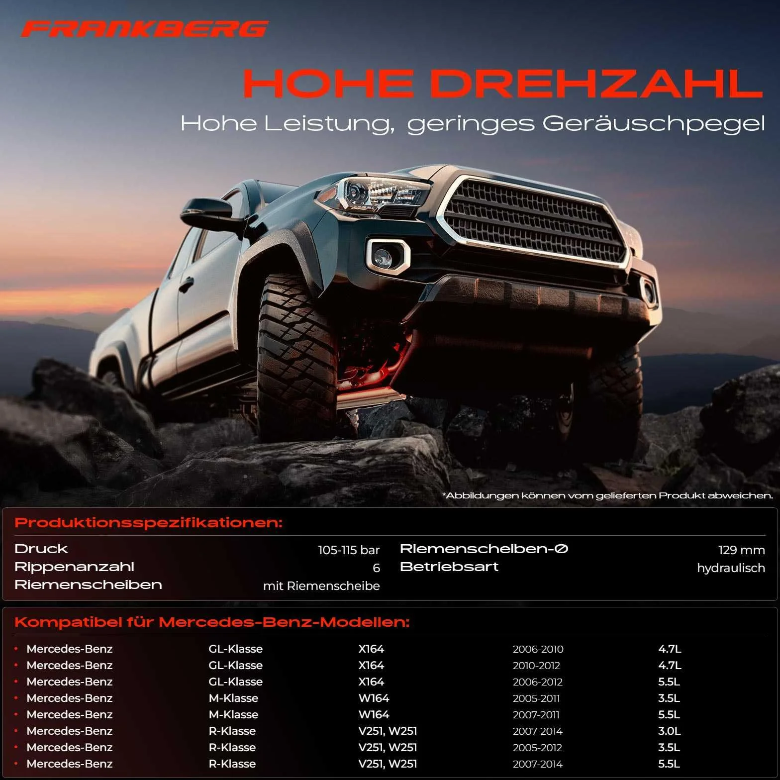 Frankberg Pompa serwopompa hydrauliczna X164 W164 W251 V251 V6 3.0L 3.5L V8 4.6L 5.5L 2005-2019