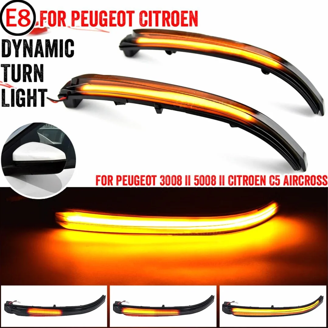 Compatible for Peugeot 3008 5008 Dynamic LED Flashing Side Rearview Mirror Indicator Lights
