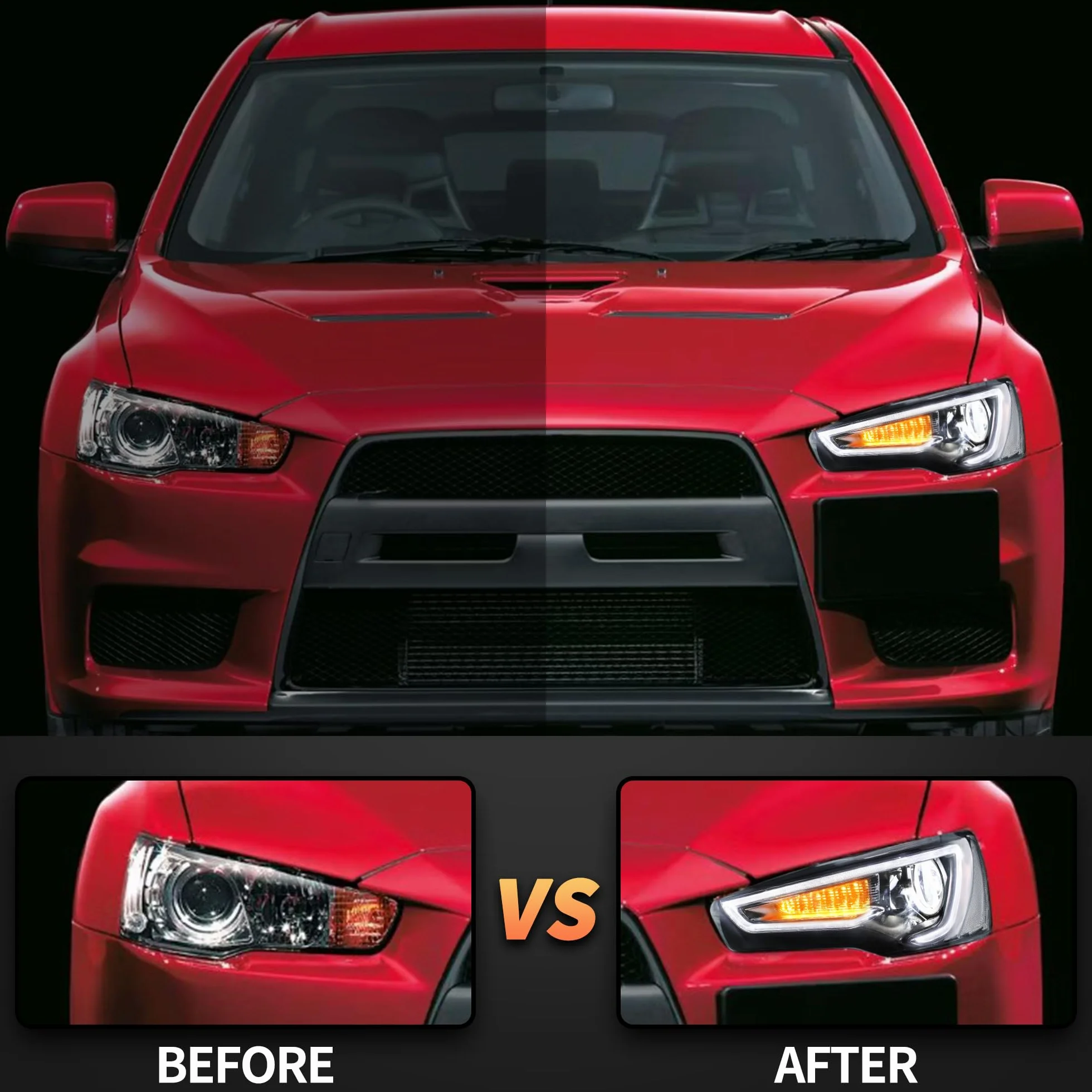 VLAND Reflektory LED DRL EVO X 2008-2018 przednie światła zestaw Angel Eyes