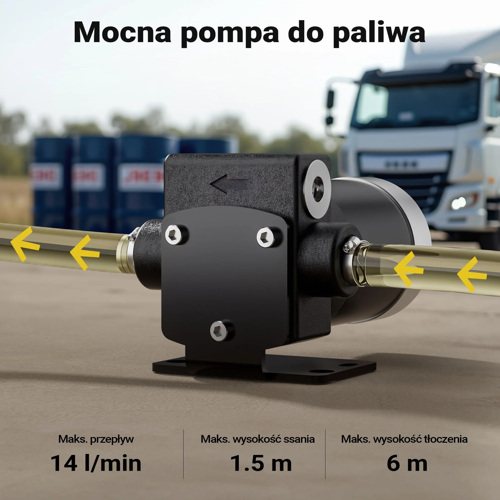 Wiltec Pompa do paliwa 12V DC 75W 14 l/min samozasysająca do oleju napędowego i benzyny 4200 obr/min