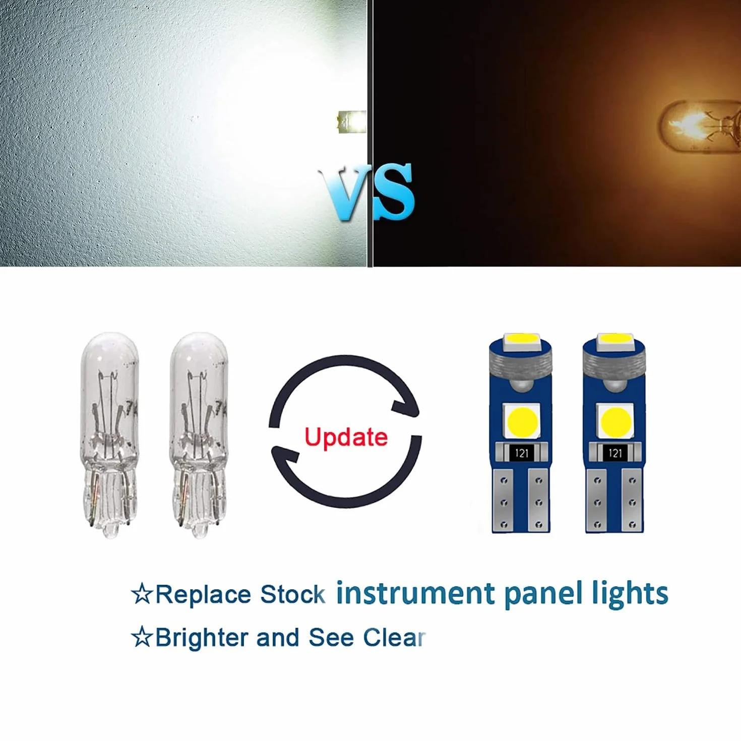 10 szt. T5 W3W 2721 27 37 286 PC74 żarówka LED 12 V 20 lm 0,5 W 3SMD 3030 chipy oświetlenie wnętrza samochodu, deska rozdzielcza, zamiennik lampy instrumentu samochodu, błękitna